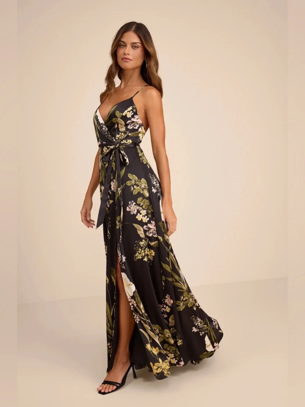 Lulu’s Still the One Black Floral Print Satin Maxi Dress - Picture 13 of 13